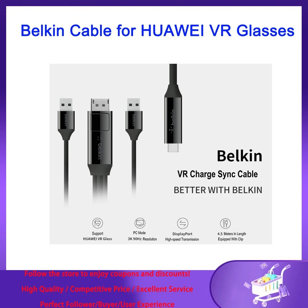 Original Belkin VR Cable for Huawei VR Glasses CV10 Computer Connecting Cable Charge and Sync Cable