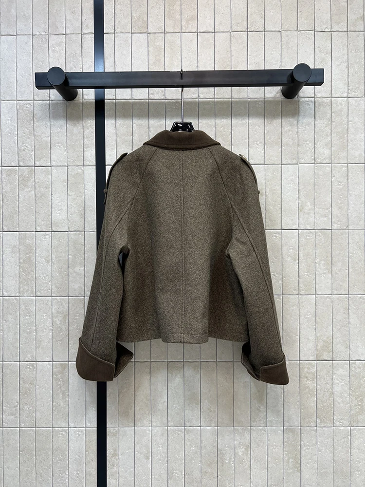 Spring Autumn Fashion Corduroy patchwork Vintage Slim Jacket Women's Turn-down Collar Pockets Long Sleeve Single Breasted Coat