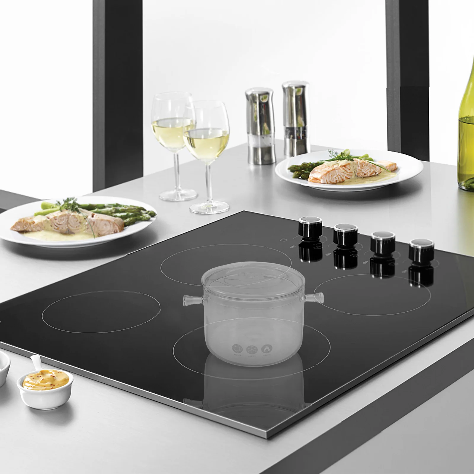 

Large Capacity Glass Soup Pot Heat Resistant Clear Cooking Stew Pot for Family Meals Double Handle Stockpot with Lid Simmering