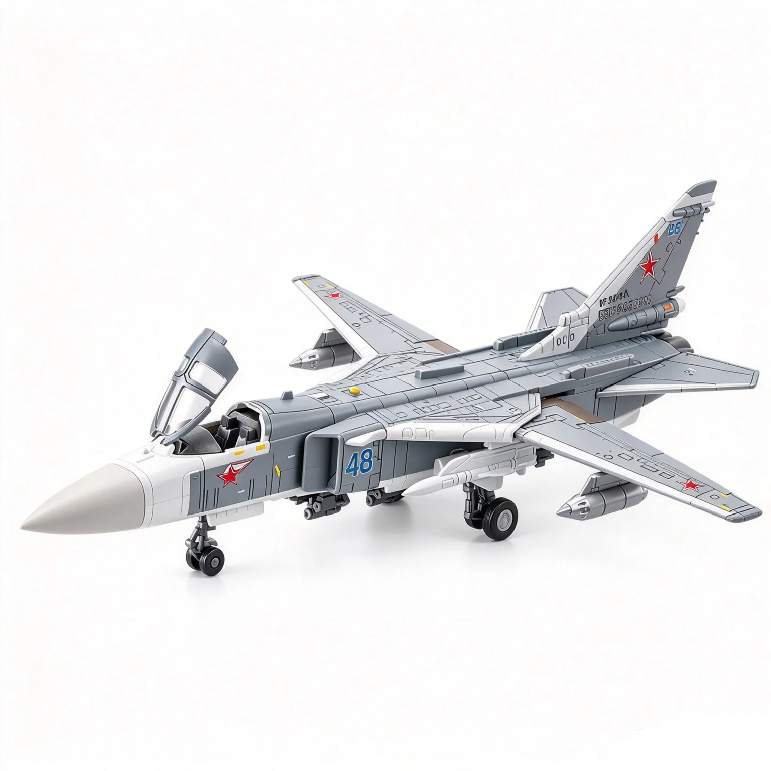 1/72 Su-24 Fencer Plastic Assembly Model Russian Fighter Jet Open Cockpit & Detachable Missiles ABS Aircraft Kit Gift