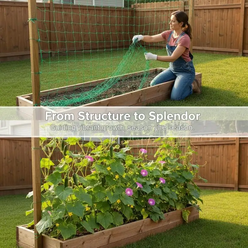 New！1Pack Green Nylon Garden Trellis Netting For Climbing Plants Heavy Duty Mesh Net For Cucumber Tomato Grapes