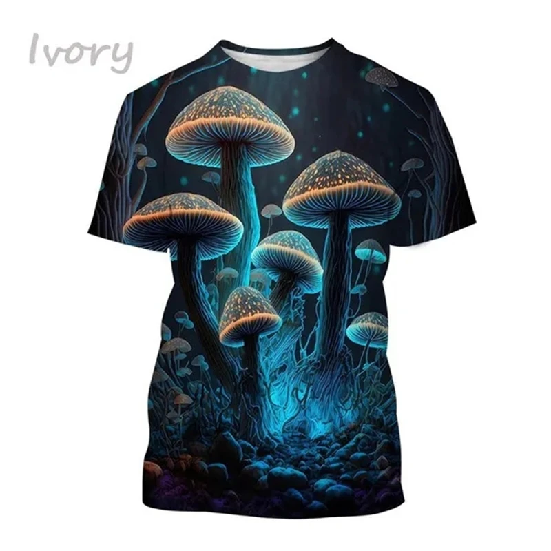 Mushroom 3D Printing T Shirt Plant Pattern Round Neck Short Sleeve Forest Fashion Casual Unisex Tops Tshirt High Quality T-shir