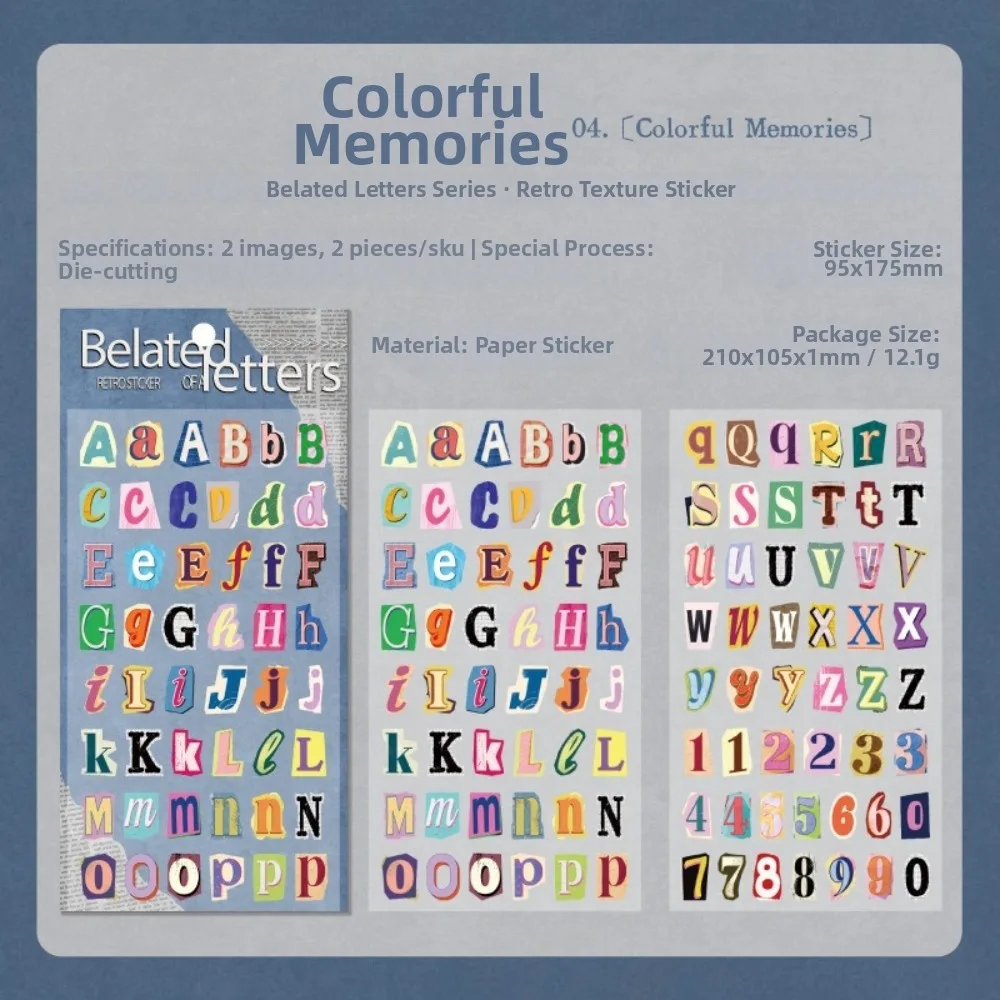 

2Pcs/Pack Retro Style Alphabet Stickers Vintage Design 2pcs Pack Number Stickers Scrapbook Style English Theme Symbol Stickers