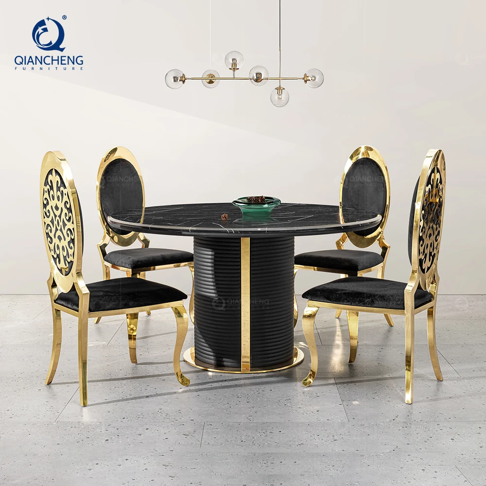 OEM european style 10 people leather dinning table and chair luxury high end modern Concrete dining table set black and gold