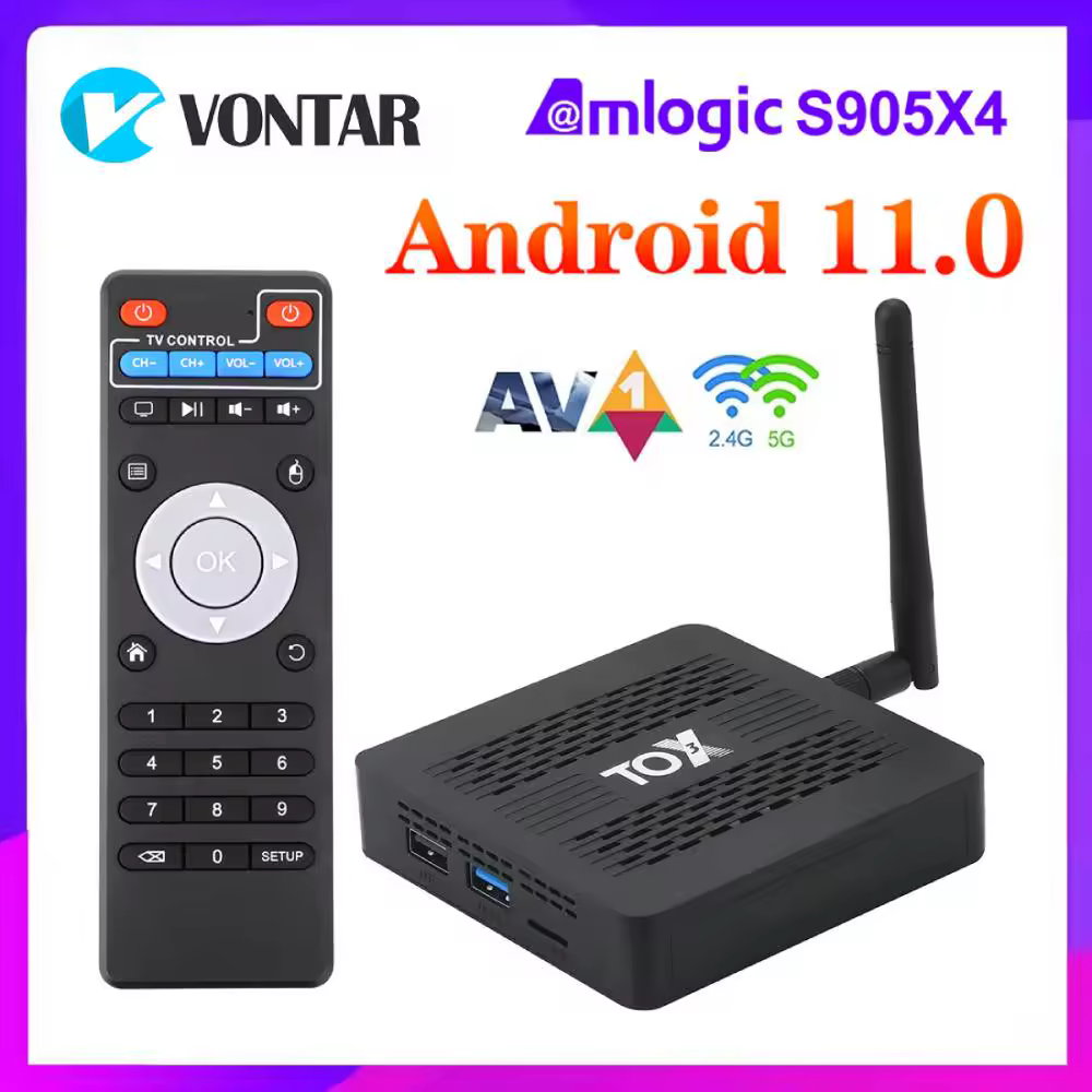 ТВ-приставка TOX3 Smart TV Box Android 11 4 ГБ 32 ГБ Amlogic S905X4 Dual Wi-Fi 1000 Мбит/с BT4.1 Поддержка AV1 4K 60 кадров в секунду DLNA 2G16G VS TOX1