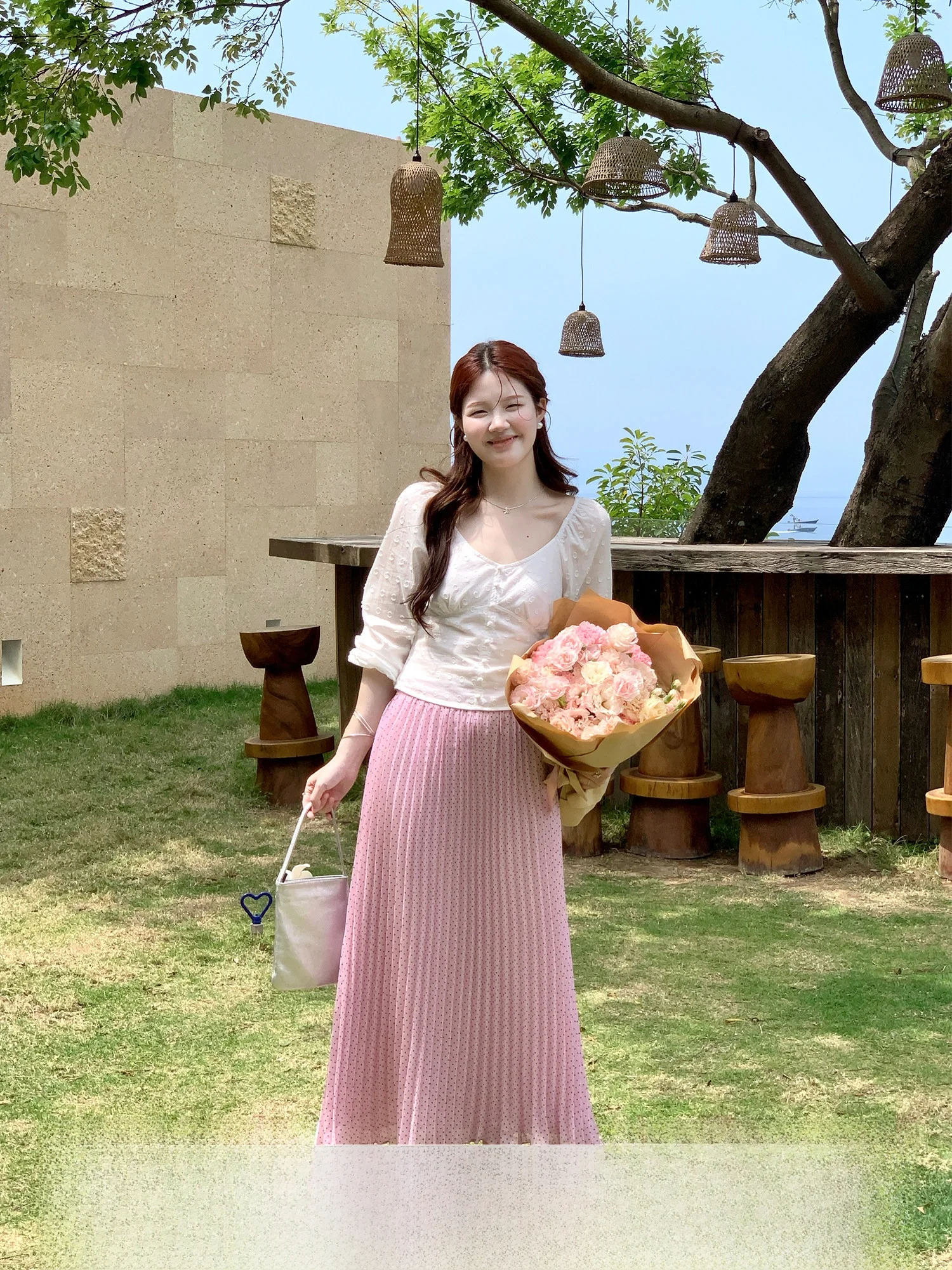 

Плиссированная юбка в горошек с высокой талией, женская юбка-миди А-силуэта, универсальная полудлинная юбка в корейском стиле из полиэстера, весна-лето