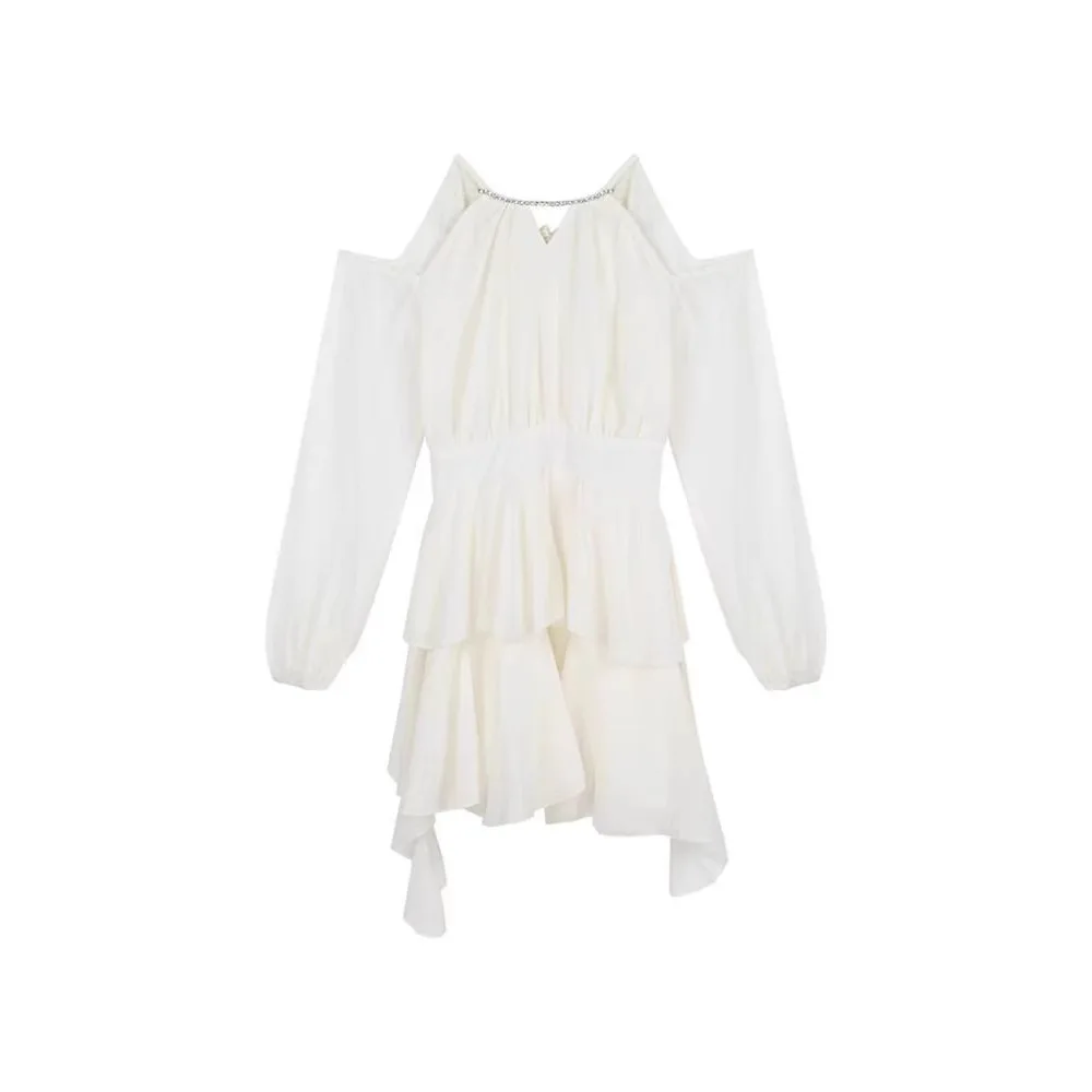 Sweet Sle ort Skirt Chiffon Dr Date Princ Skirt Floral  Waist Cinch Autumn Winter Faion for Rich Girls