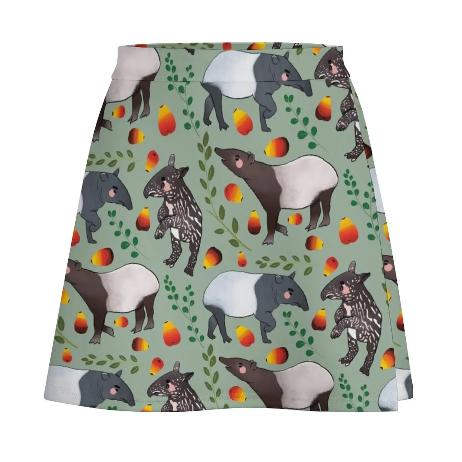 Black Tapir - Cute Black and Green Digital Illustration Animal Pattern Mini Skirt dress novelty in clothes Mini Skirt