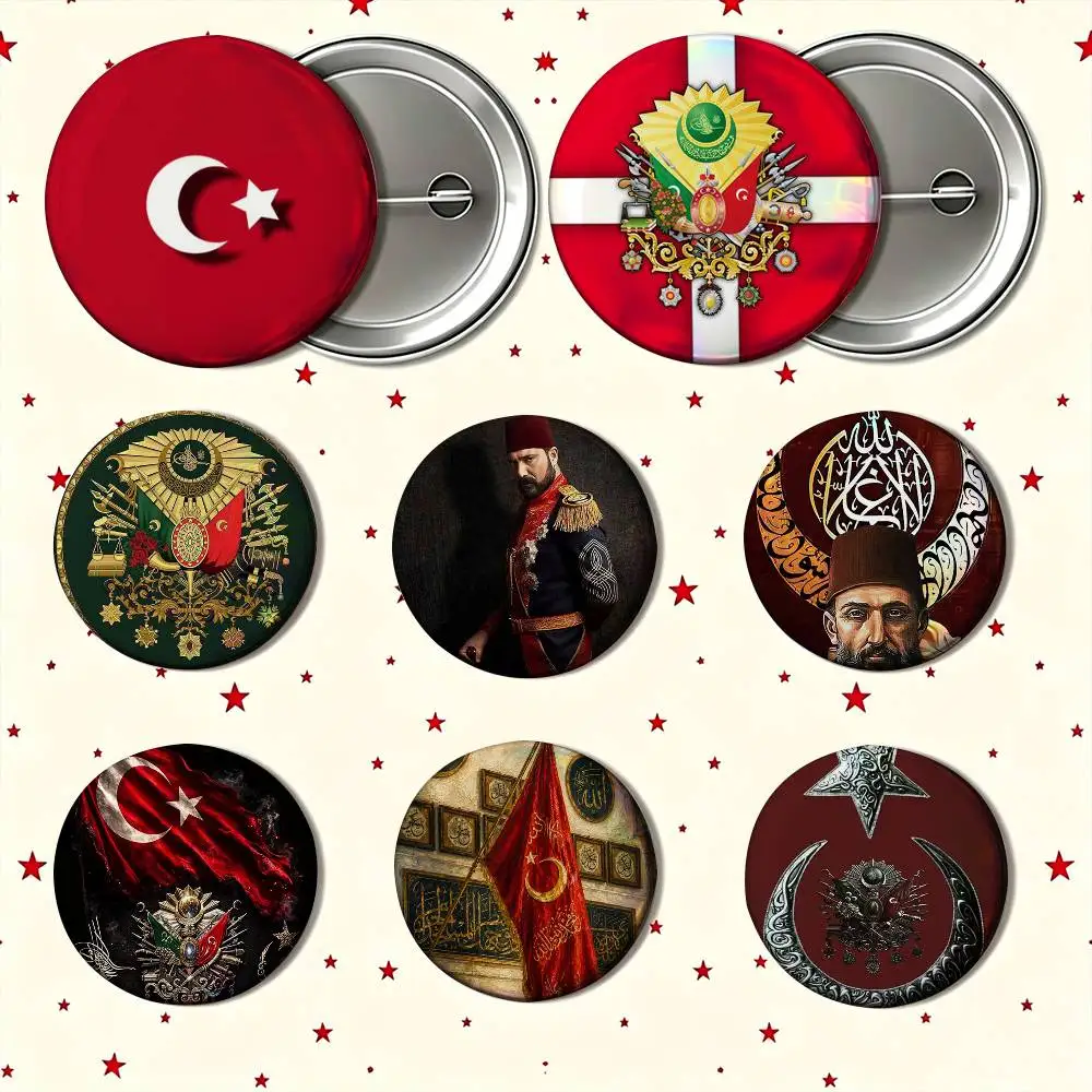 Ottoman flag Enamel Pin Tinplate Round Brooch Cosplay Nijigen Otaku Culture Badge 25mm 32mm 44mm 58mm
