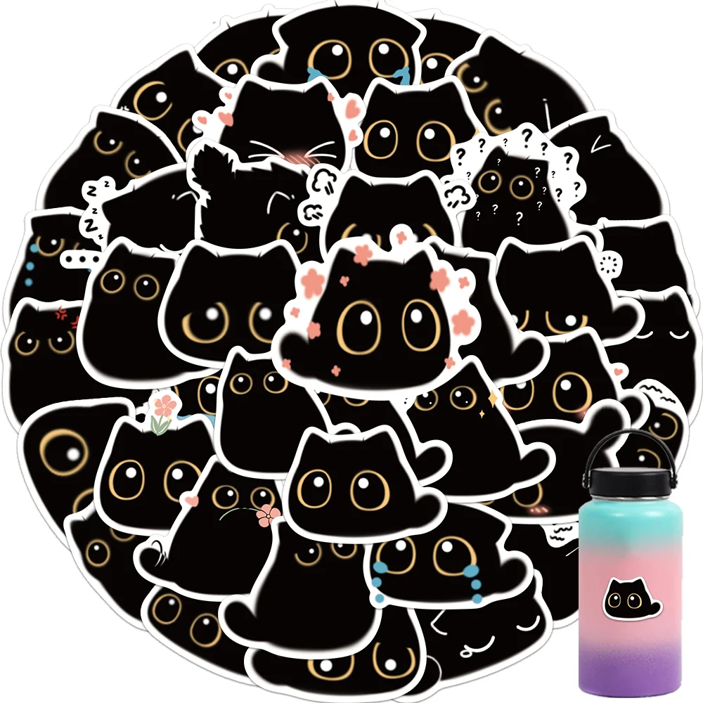 40/80PCS Kawaii Cute Briquette Vinyl Black Cat Stickers Decals for Water Bottle Laptop Skateboard Scrapbook Luggage Kids Toy