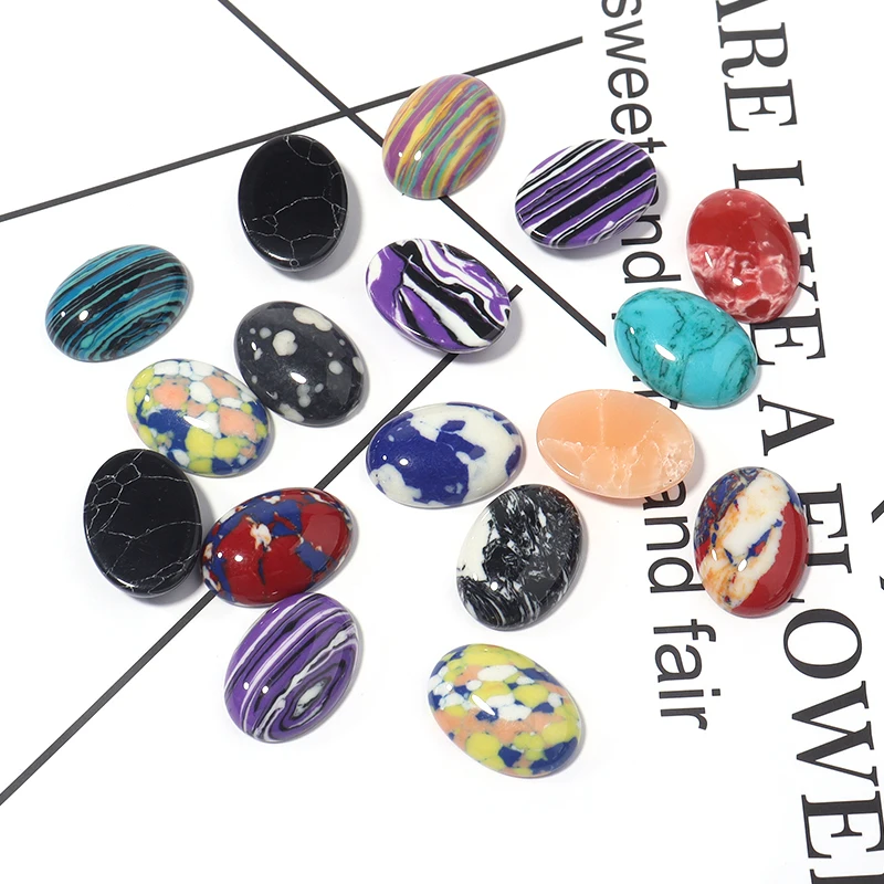 DC 10 piezas 13x18mm ovalado sintético turquesa patrón cabujón piedra Natural para Diy anillo pendientes collar fabricación de joyas