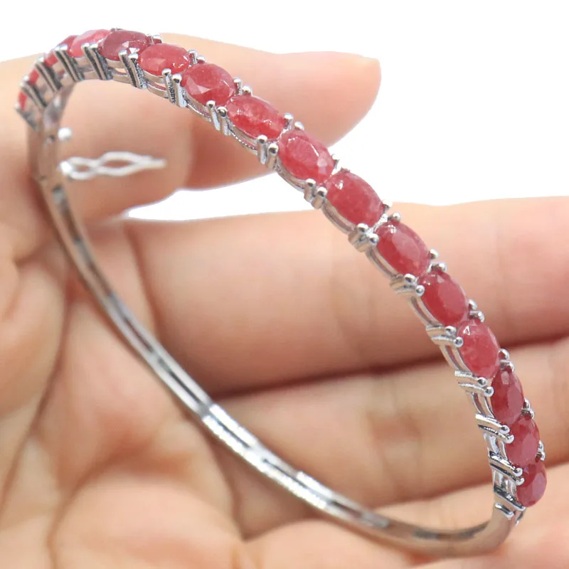 

Buy 5 Get 1 Free 67x4mm Classic 9g Real Red Ruby Silver Bangle Bracelet 8.0inch