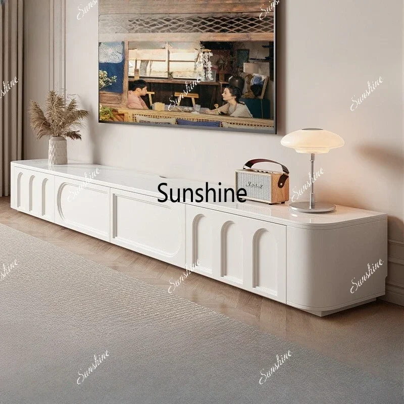 

luxury wood TV cabinet living room household modern simple creamy floor TV standing rounded corners tele furniture