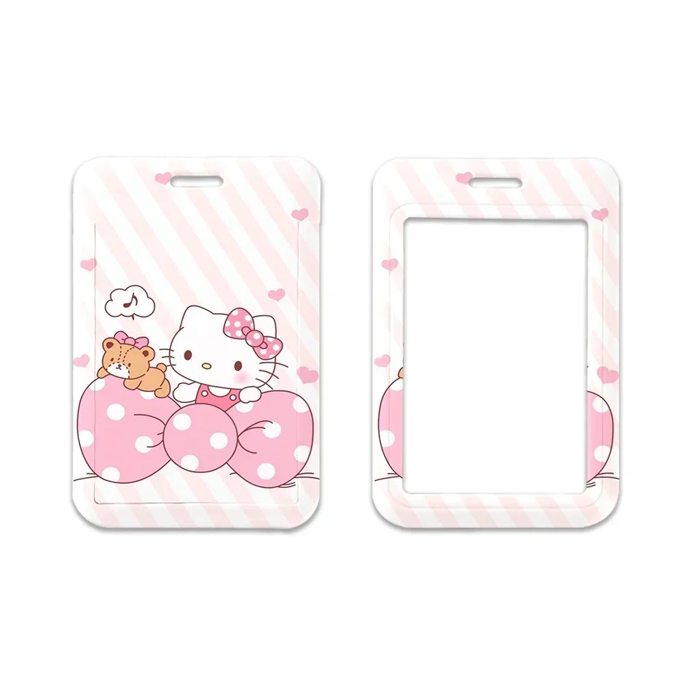 الوردي مرحبا كيتي حامل بطاقة الائتمان الحبل الأطفال معرف شارة حاملي الفتيات بطاقة الهوية حالة الرقبة حزام المفاتيح #5