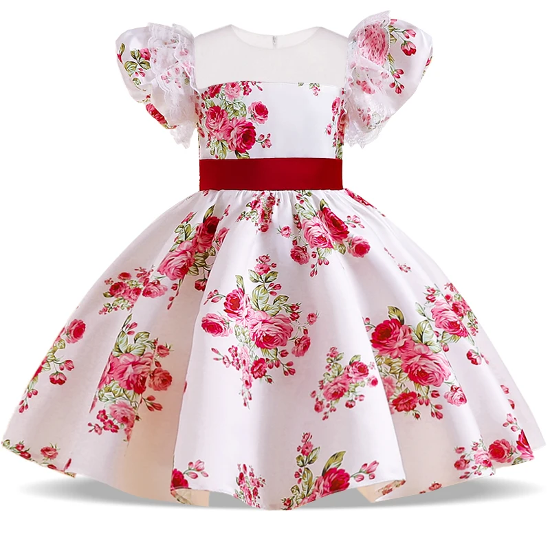 Summer Flower 1st Birthday Dress For Baby Girl Clothes Short Sleeve Baptism Princess Dress Girls Party Gown Vestido 1-6 Year