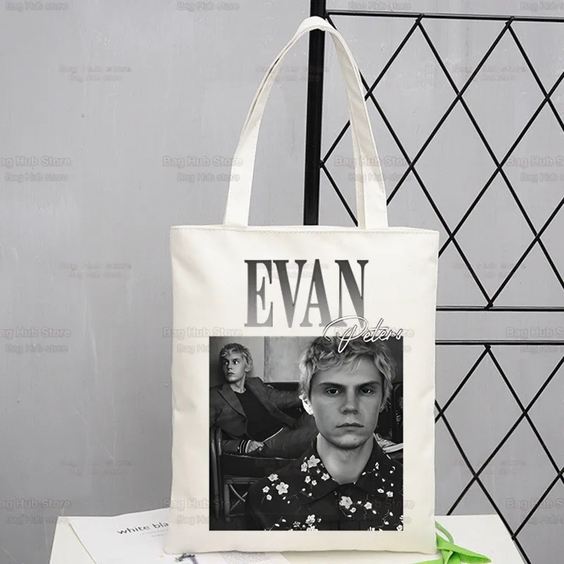 Bolsa de lona reutilizável para senhoras, Evan Peters, bolsa elegante casual, caveira ahs, bolsa de ombro Roanoke, sacolas de compras