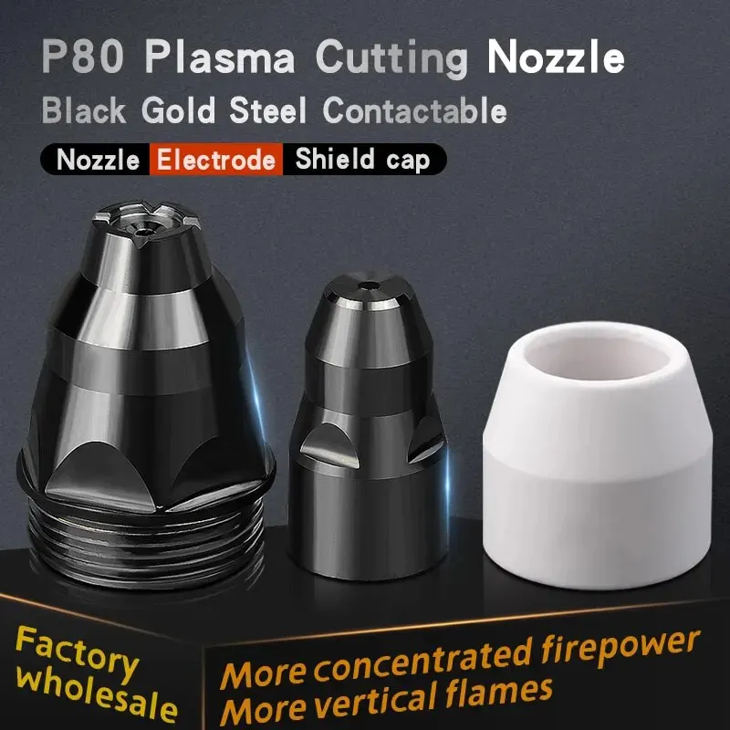 P80 Plasma Contactab Electrode Nozzle Cutting Torch Cutting Machine Accessories Black Gold Steel Consumables Tip 1.3/1.5/1.7mm