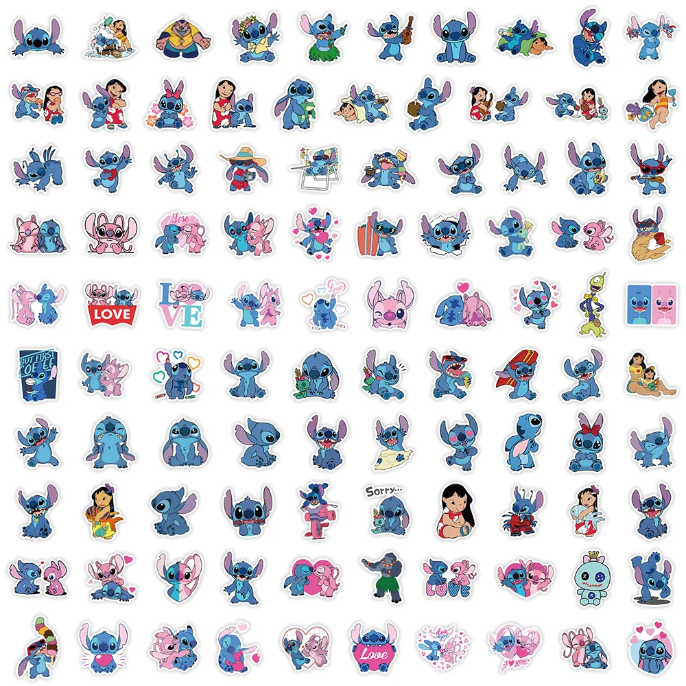 Disney-pegatinas de Anime Stitch para niños, calcomanías Kawaii de dibujos animados, juguete para monopatín, equipaje, teléfono, 10/30/50/100 piezas