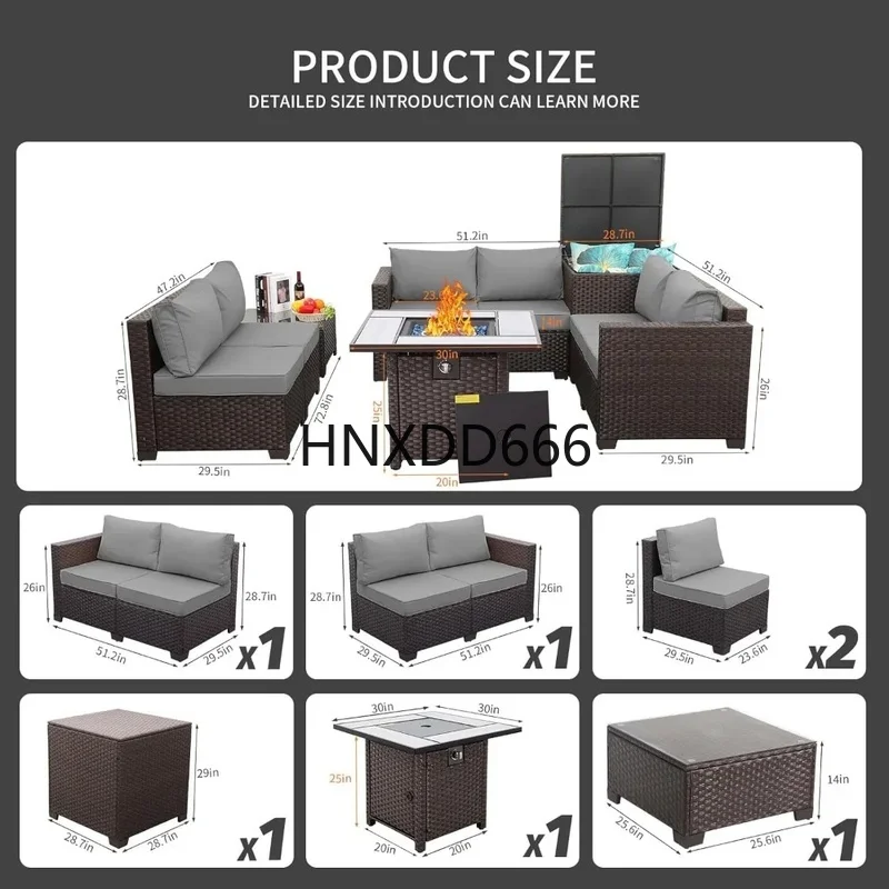 

7-Piece Outdoor Patio Furniture Set - Brown Rattan Sectional Sofa Loveseat Conversation Set with Storage Bin