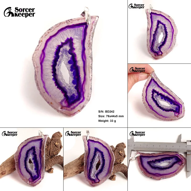 الطبيعية عناقيد كريستالية الأحجار الكريمة والمجوهرات مصقول الأوجه الأرجواني شريحة العقيق الخرز الخام الفن قلادة قلادة للرجال AA074