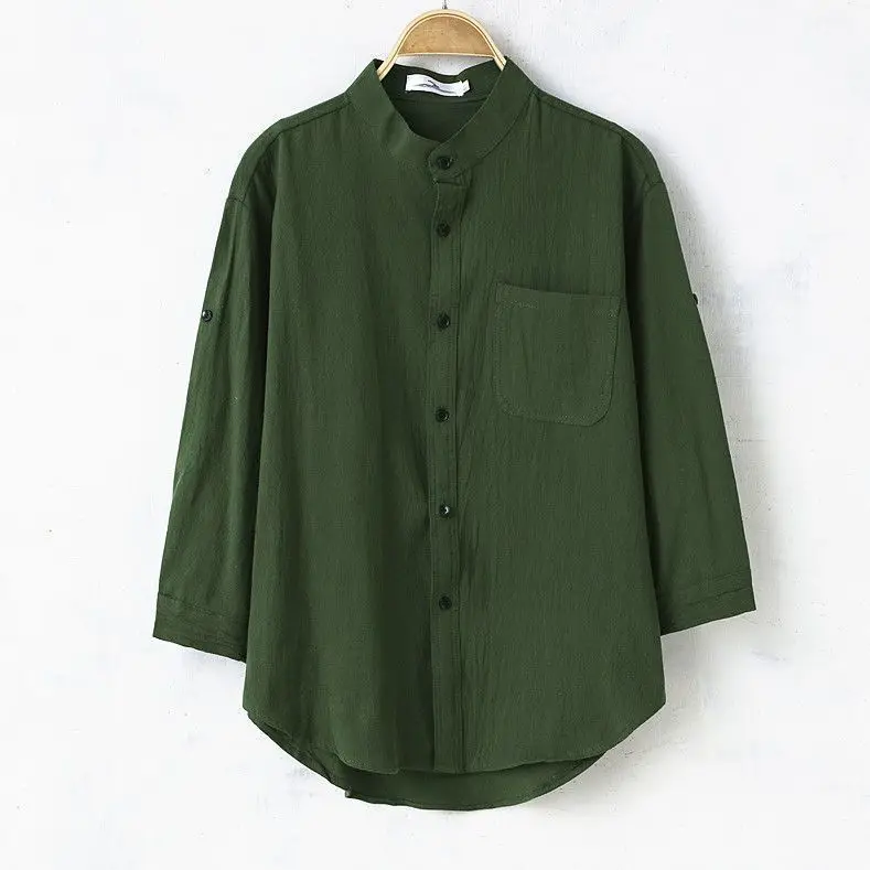 Stylish Thin Cotton Linen Men's Shirt Trendy Half Sleeve round Neck Casual Fashionable Summer Top for Men