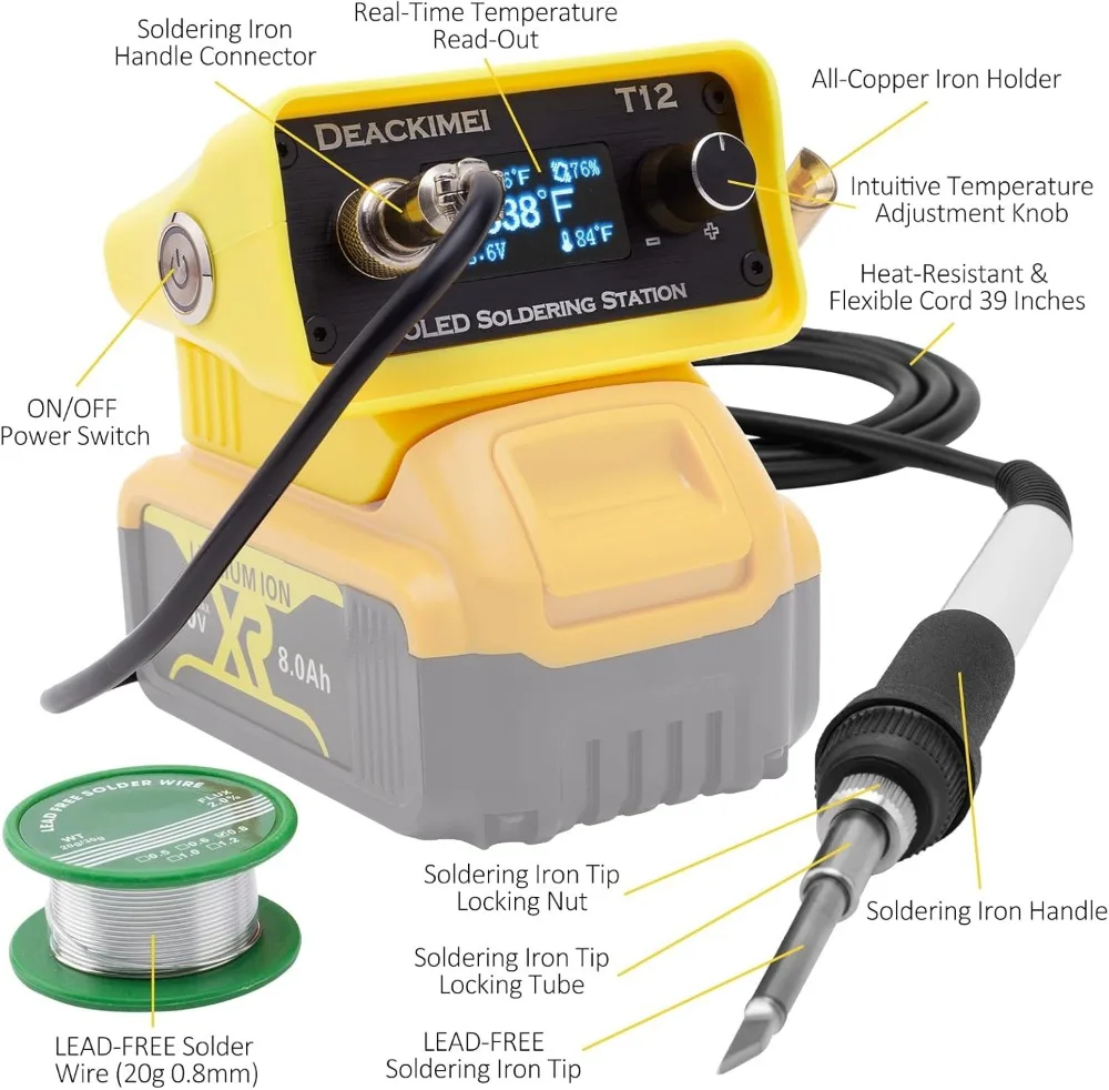Cordless Soldering Iron Station, Adjustable Temperature, Auto Sleep, Low Voltage Protection, Digital Display