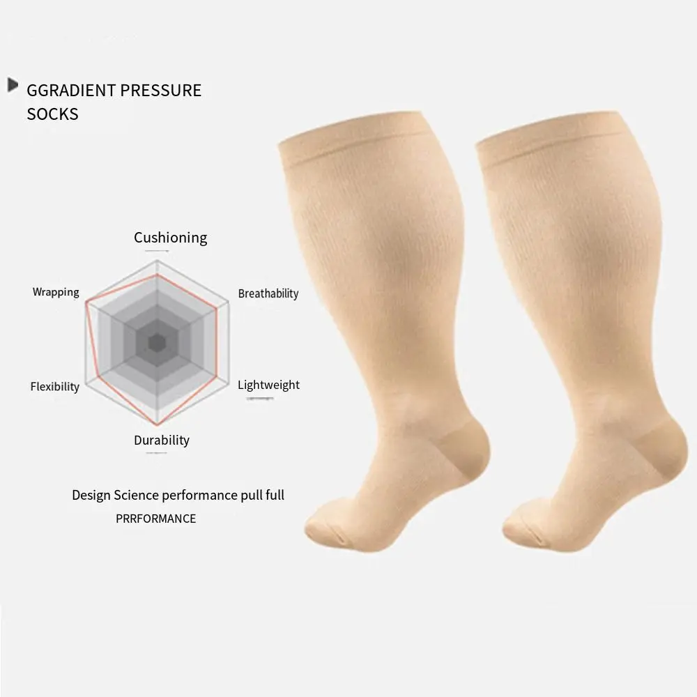 Extra Wide Calf Compression Socks Circulation Swelling Support Plus Size Knee High Stockings Breathable Fluorescence