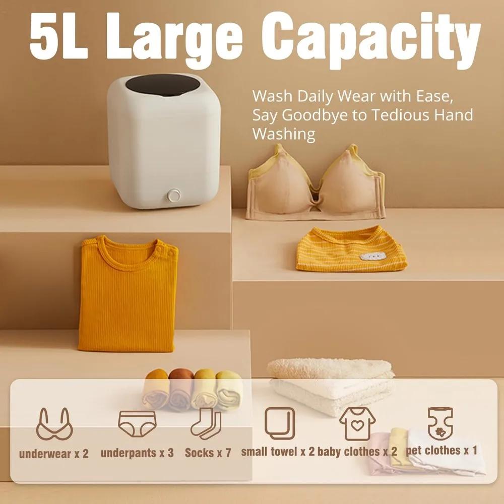 Portable Washing Machine, Rechargeable Cordless Mini Washing Machine with 2000mAh, Charge 1 Time and Up to Use 10 Times