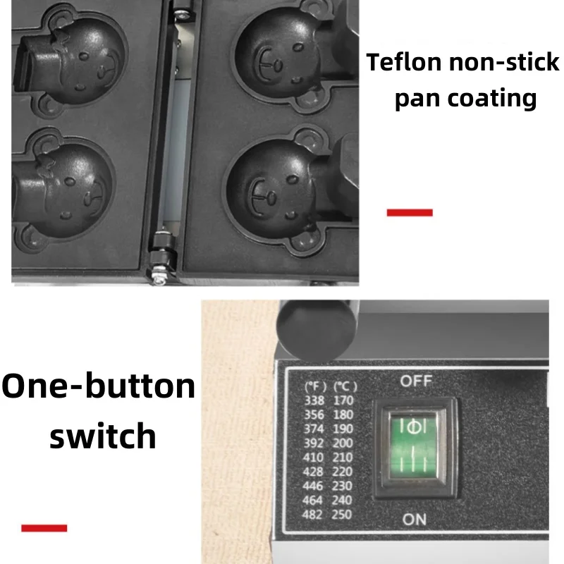 Electric Customized New Bear Mold Shaped Fill Ice Cream Rolls Waffle Machine 1600W Non-Stick Pan Commercial Waffle Toaster