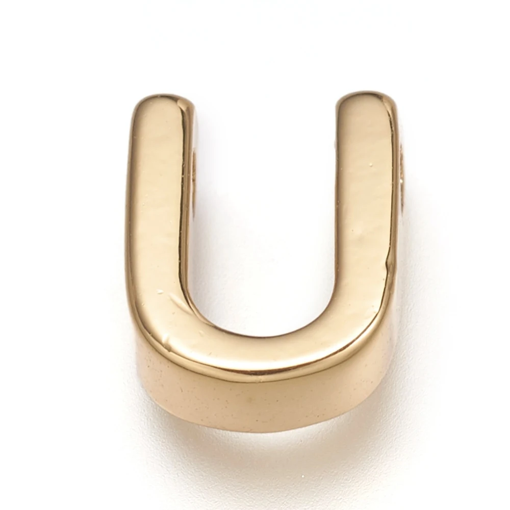 10 Pcs Real 18K Gold Plated Brass Letter Charms Long-Lasting Plated Pendants Accessory Letter.U: 8.5x6.5x3mm Hole: 1.6mm