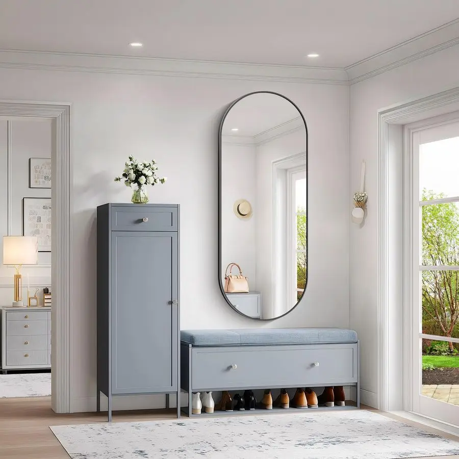 

Зеркала, черные зеркала 24x60 дюймов, овальные косметические зеркала, настенные зеркала в металлической раме, вертикальные и горизонтальные зеркала для ванной комнаты B