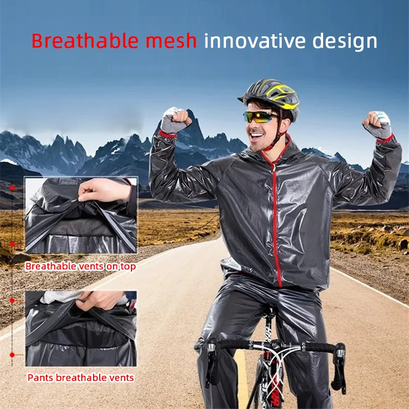 Cycling Rain Jacket Pants Men Women Waterproof Bicycle Clothing for Hiking Climbing Reflective Safety Bicycle Raincoat Portable