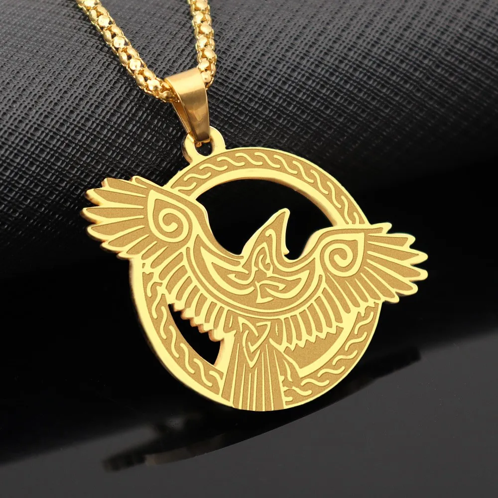 Fashion Pop Personality Stainless Steel Hip Hop Pendant Necklace Viking Pendant Crow Necklace Simple Accessories