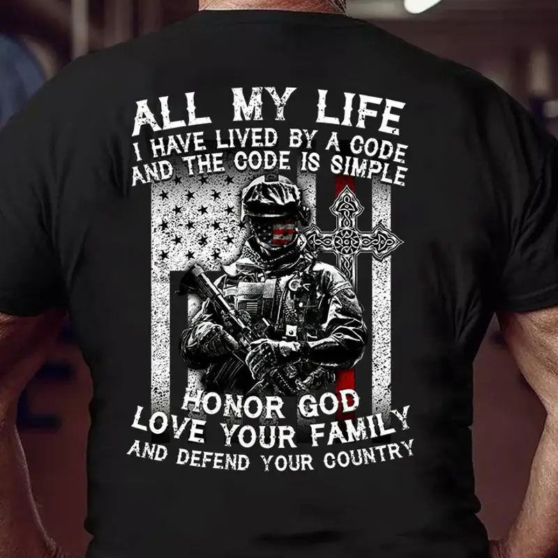 

Футболка Honor God Love Your Family And Defend Country Faith Veteran Иисус