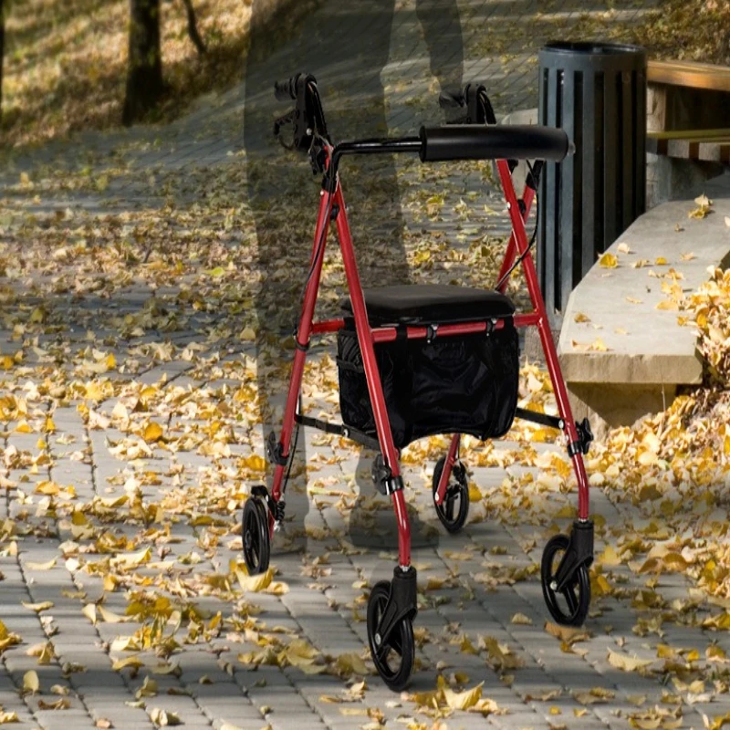 

Foldable 4-Wheel Rollator Walker with Seat, Senior Mobility Aid with Brakes, Lightweight Aluminum Frame, 150kg Load with Basket