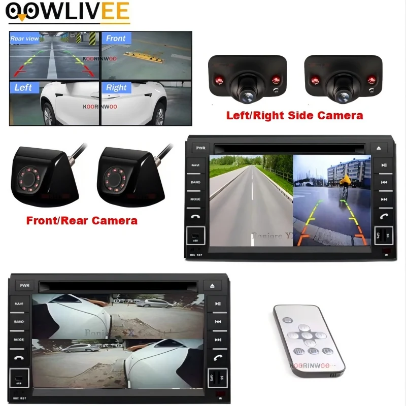 OOWLIVEE Intelligent Parking System For Car 4 channel black box For Front view/side/left/reverse Camera around view 360 support