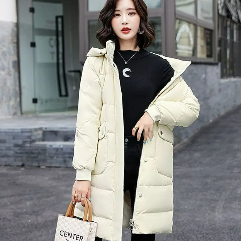 2023 New Women Down Jacket Winter Coat Female Mid Length Version Parkas Slim Fit Thick Outwear Hooded Leisure Time Overcoat