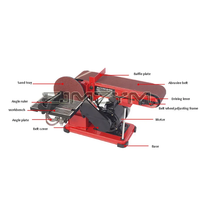 Electric Adjustable Belt Sander, Bench Sanding Machine, Grinder, 4 Rubber Foot Pad, 350W