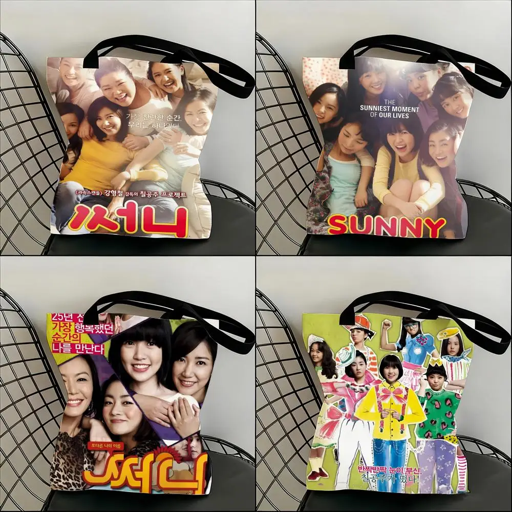 

Korea Classic Movie Sunny Storage Bags Lightweight Canvas Shoulder Shopper Fashionable Eco Multi Use Tote with Large Capacity