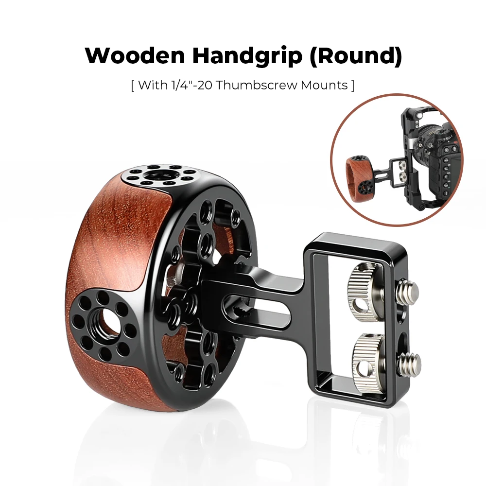 

Camera Round Wooden Handle with 1/4" Thumbscrew Mount & 3/8" ARRI Accessories Mounts for Camera Cage Monitor Shoulder Rig