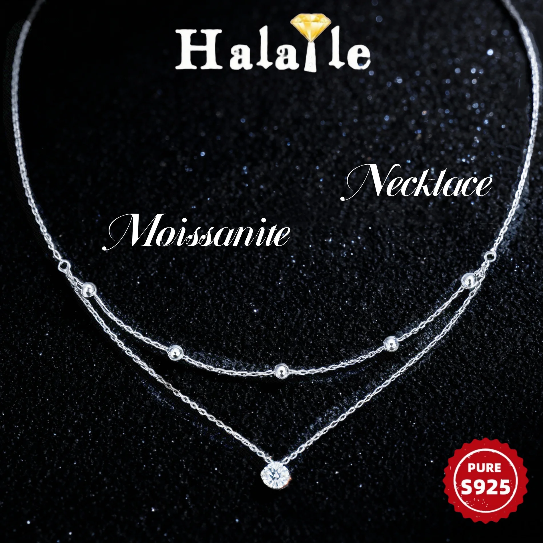 

Halaile 0.5CT Moissanite Round Pendant Collarbone Necklace S925 Silver For Men Women Double Layer Sparkling Light Luxury