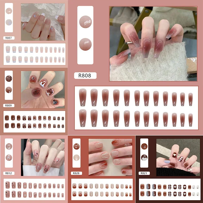 Press on Nails Set 24 Pcs Solid Light Color Wearable Press on Fake Nails Tips with Glue Design Butterfly Lovely Girl False Nails