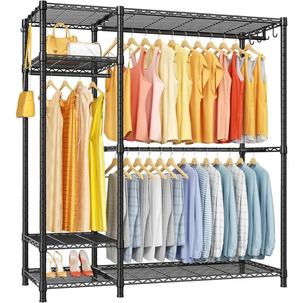 Garment Rack Heavy Duty Clothes Rack, Clothing Racks for Hanging Clothes, 6-Tiers Freestanding Portable Closet Rack