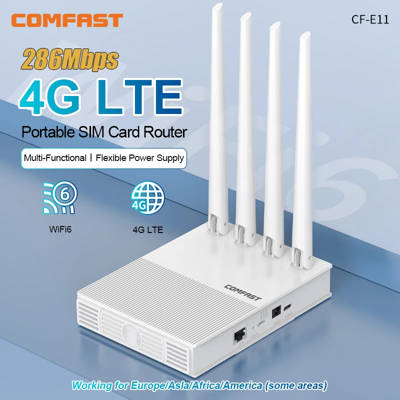 Comfast 4G LTE Router WiFi6 Router 300Mbps 4G WiFi Portable Router Modem 4 Antenna SIM Card Access Point Hotspot Router EU PLUG