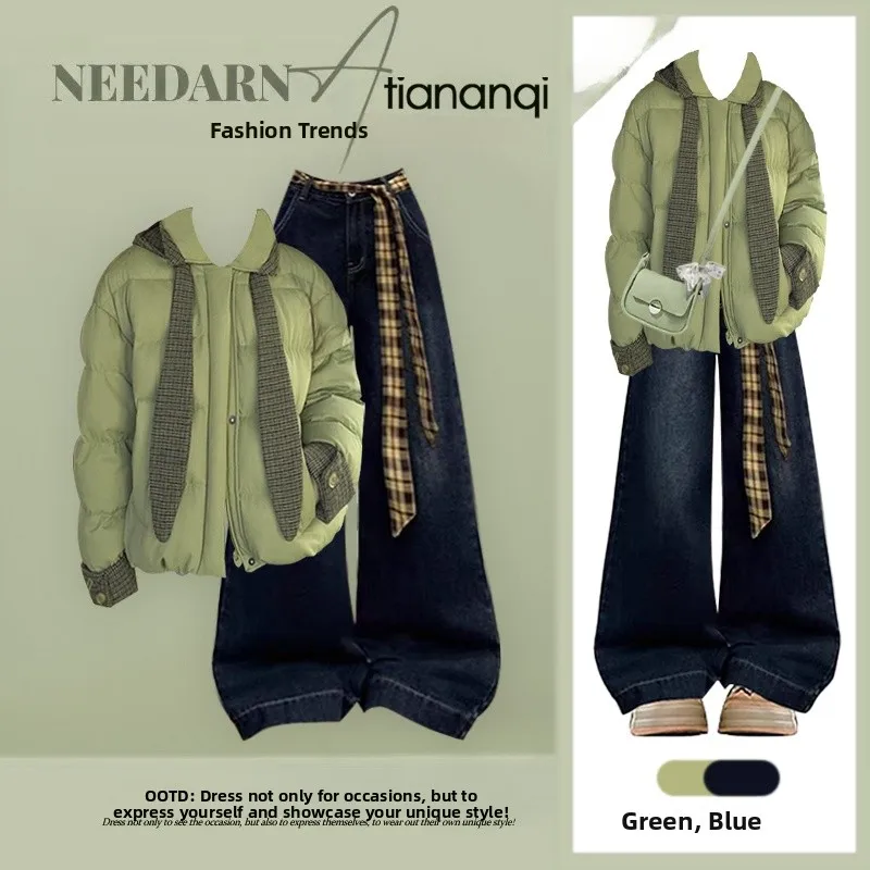 

Sli een Cotton Jaet And Slimming Jeans Set for Women plus Size Winter Faionable Ensemble Casual Chic Outfit