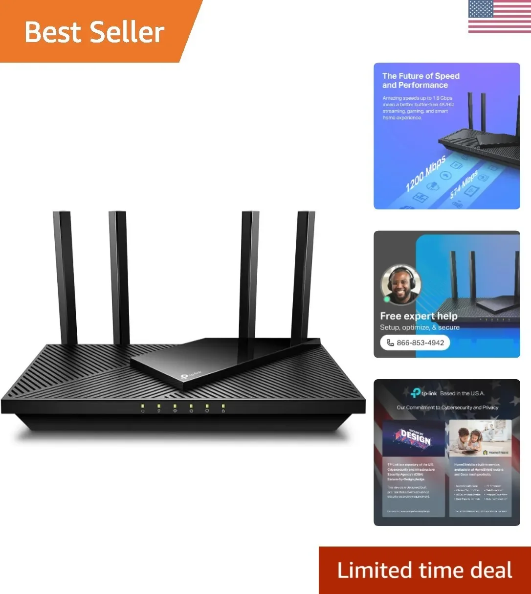 

AX1800 WiFi 6 Роутер V4 – Двухдиапазонный беспроводной интернет, Gigabit, Easy Mesh, Wo...