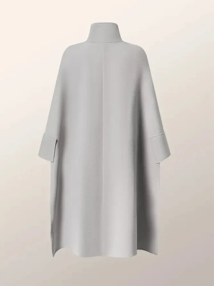 UOOZEE Dames Elegante Coltrui Cape Stijl Hoog-Laag Jassen Losse Effen Kleur Gesp Detail Mode Casual Kantoor Bovenkleding