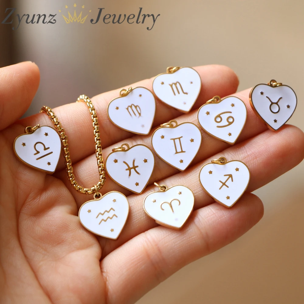 

12PCS, Trendy Zodiac Heart Charm Pendants Necklaces For Women Men Constellation Stainless Steel Pendant Necklace Vintage Gifts