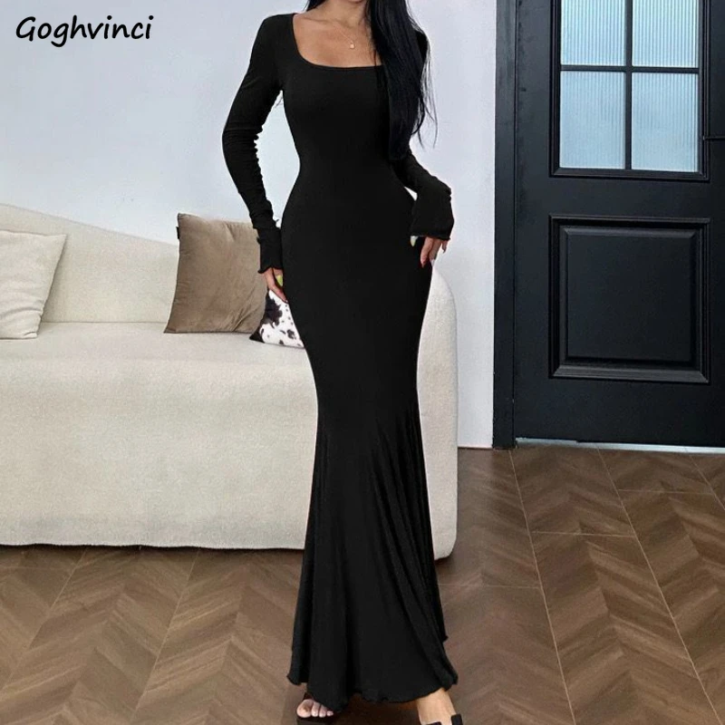 Trumpet Maxi Dress for Women Slim Elegant Sexy Mature French Style Fashion Soft New Simple Famous Lady Evening Vestidos De Mujer