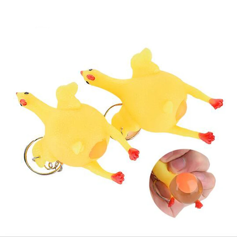 2PCS Children's Montessori  Novelty Funny Educational Toys Squeeze Chicken Laying Hen Toy Key Ring Surprise Soft Halloween Gift